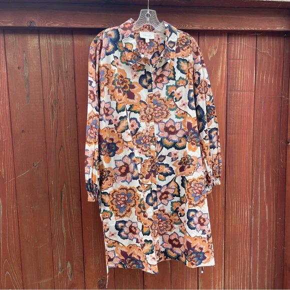 Cleobella floral block print cotton poplin shirt dress 14 - Picture 9 of 16